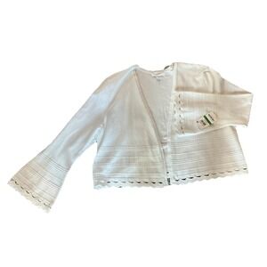 Charter Club White Long Sleeve Cropped Embellished Open Front Cardigan NWT P/L